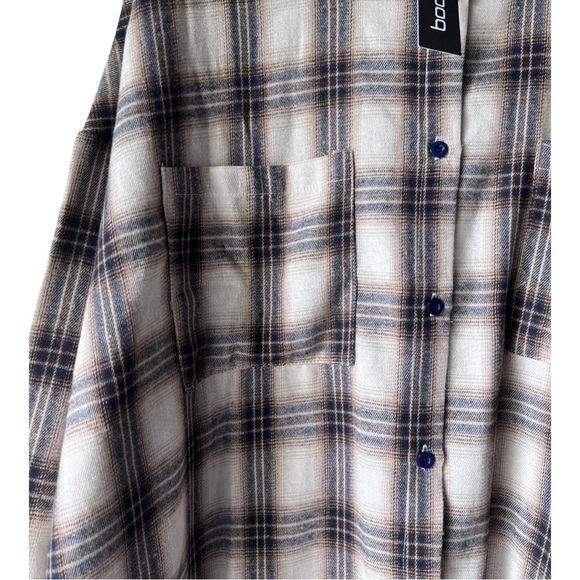 UNIXEX boohoo Extreme Oversized Checked Shirt BUTTON DOWN casual fresh  Navy  1o - Picture 6 of 9